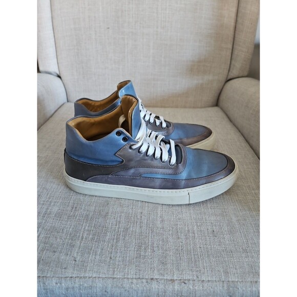 Ace Marks Men\'s 8 Navy and Blue Sneakers High-Top Beautiful Italian Leather main image 13